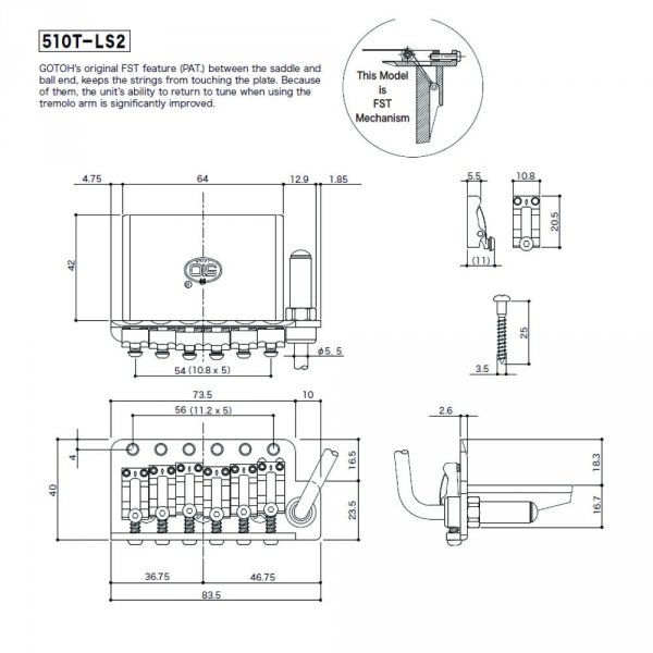 Tremolo GOTOH 510T-LS2 blok 42mm (BK)