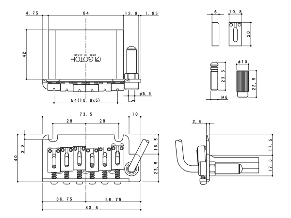 Tremolo GOTOH 510TS-FE1 stalowy blok 42mm (BK)