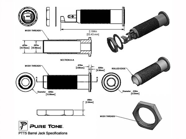 Cylindryczne gniazdo stereo 6,3mm PURE TONE (GD)