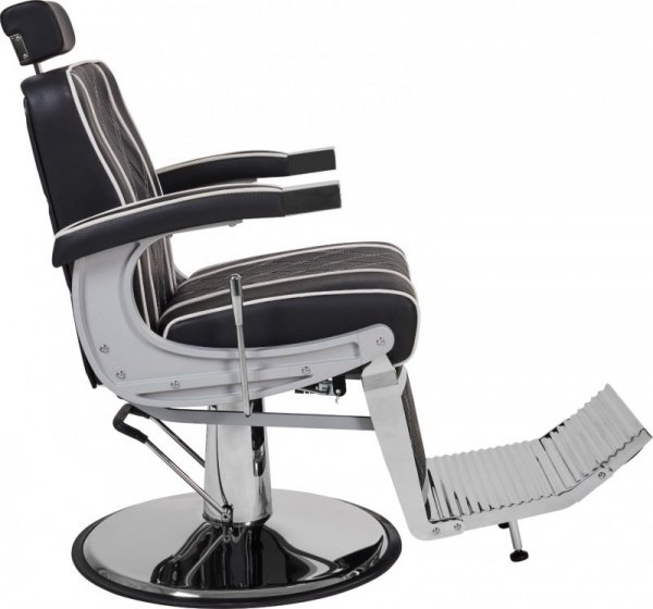 FOTEL BARBERSKI BORG CZARNY/WSTAWKI BIAŁE/BAZA CHROM (BARBER BY AYALA)