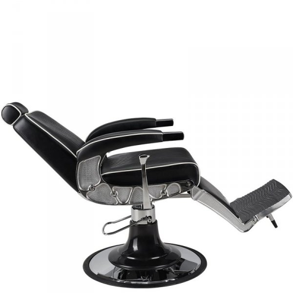 FOTEL BARBERSKI STIG CZARNY/WSTAWKI BIAŁE/BAZA CHROM Z OSŁONĄ CZARNĄ (BARBER BY AYALA)