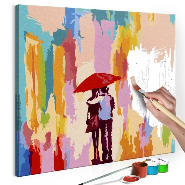 Obraz do samodzielnego malowania - Para pod parasolem (różowe tło)