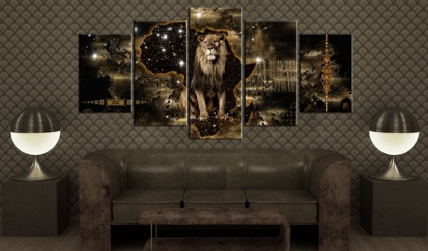 Obraz - Złoty lew (5-częściowy) szeroki