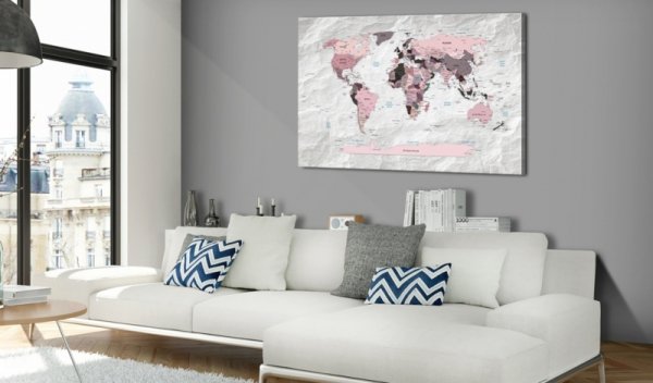 Obraz - Mapa świata: Różowe kontynenty