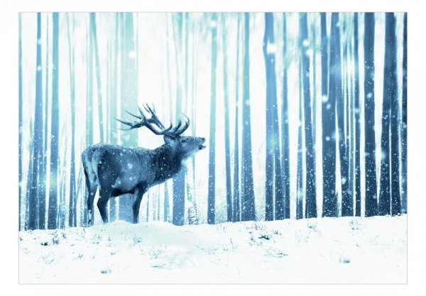 Fototapeta - Jeleń na śniegu (niebieski)