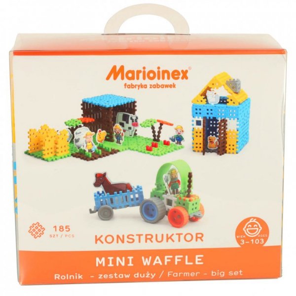 Klocki konstrukcyjne polskie mini wafle farmer blister 185 elementów MARIOINEX