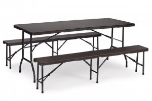 Zestaw cateringowy stół bankietowy 180 cm 2 ławki ratan brąz ModernHome