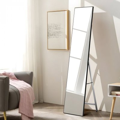 Duże lustro stojące 159 cm aluminium czarna rama  ModernHome