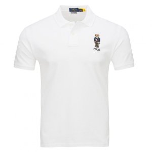 Ralph Lauren Miś Teddy Bear koszulka polo polówka męska Slim Fit biała
