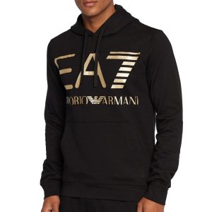 Emporio Armani bluza EA7 męska czarna z kapturem złoty nadruk 6LPM52-PJFGZ-0208