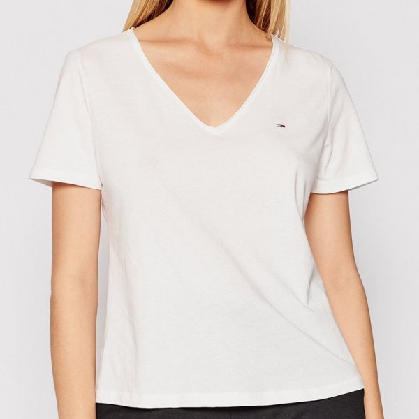 Tommy Hilfiger Jeans t-shirt koszulka v-neck damska bluzka biała DW0DW09195-YBR 