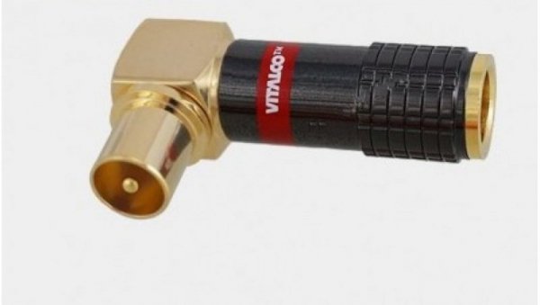 Profesjonalny wtyk antenowy IEC kątowy złoty na kabel AW27 7,8mm