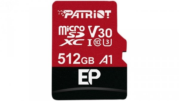Karta pamięci z adapterem Patriot Memory EP Pro PEF512GEP31MCX (512GB Class 10, Class A1, Class U3, V30 Adapter, Karta pamięci)