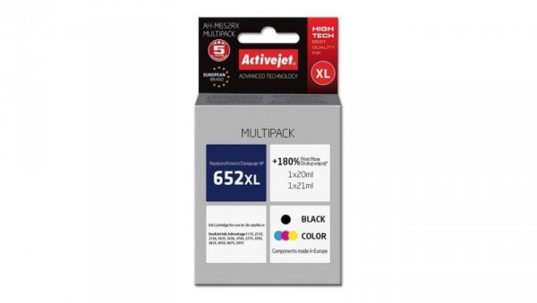 Tusz Activejet AH-M652RX (zamiennik HP 652 F6V25/F6V24 Premium 1 x 20 ml, 1 x 21 ml czarny, kolor)