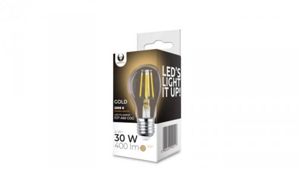 Żarówka LED Filament E27 A60 4W 230V 2200K 400lm COG złota Forever Light