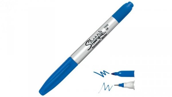 Marker permanentny dwustronny 2w1 niebieski z końcówkami 0,5/1,0mm wodoodporny Sharpie Twin Tip