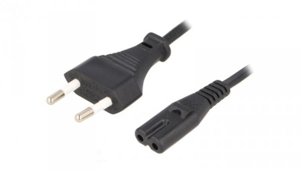 Kabel CEE 7/16 (C) wtyk IEC C7 żeński PVC 5m 2,5A KAB-EU-T2-5.0-BK
