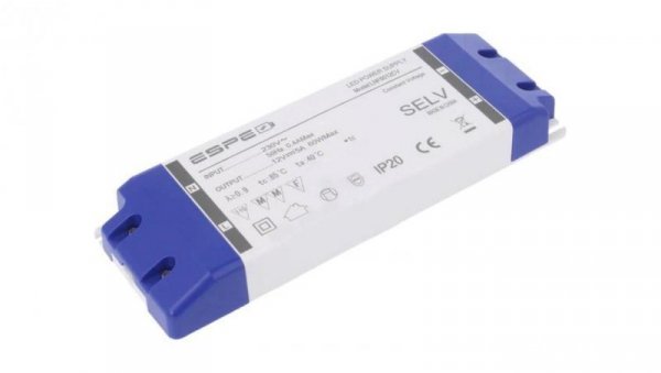 Zasilacz impulsowy LED 60W 12VDC 5A 220÷240VAC IP20 -10÷40C LNF6012CV
