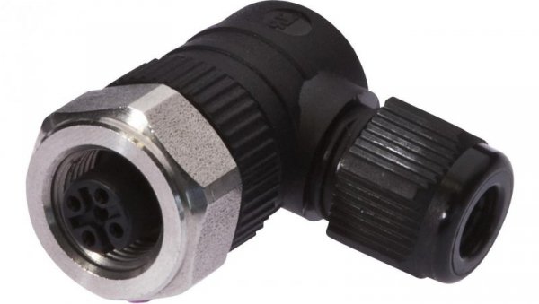 VK003820, Gniazdo kablowe, kątowe, połączenie śrubowe, Ø3-6,5mm, 4A, 240V, -25-90C, M12 żeńskie 4pin, IP67, PBT