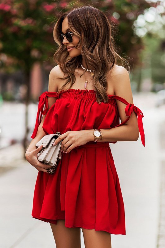 Sukienka ANDI z wiązaniami na ramionach - Czerwona_3