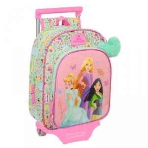 Torba szkolna z kółkami Disney Princess Bloom Kolor Zielony Różowy 26 x 11 x 67 cm 26 x 34 x 11 cm
