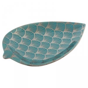 Dekoracja na Stół DKD Home Decor 27,5 x 16 x 3 cm Turkusowy Orientalny Chromowanie Liść roślin