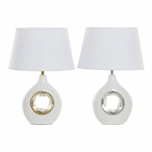 Lampa stołowa DKD Home Decor Biały Srebro Poliester Porcelana 220 V Złoty 50 W (2 pcs) (31 x 21 x 45 cm)