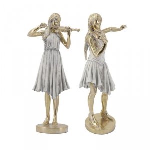 Figurka Dekoracyjna DKD Home Decor Złoty Biały Żywica Muzyk (26.5 x 20 x 60 cm) (2 pcs)