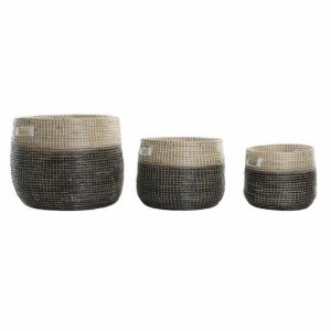 zestaw koszyków DKD Home Decor Szary Naturalny Trawa morska (3 Części)