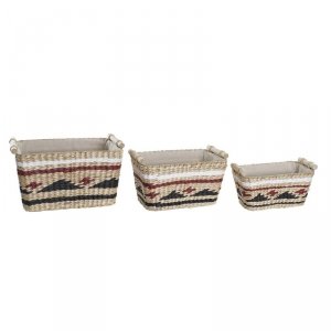 zestaw koszyków DKD Home Decor Poliester Kolonialny Włókno (39 x 27 x 24 cm)