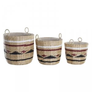 zestaw koszyków DKD Home Decor Poliester Kolonialny Włókno (38 x 38 x 36 cm)
