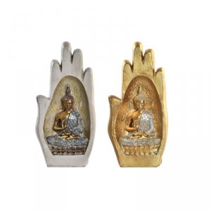 Figurka Dekoracyjna DKD Home Decor Szary Złoty Budda Żywica (10 x 7,2 x 20,9 cm) (2 Sztuk)