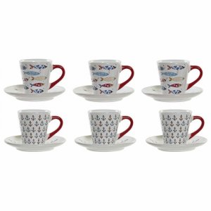 Zestaw filiżanek do kawy DKD Home Decor Wielokolorowy Metal Kamionka 130 ml