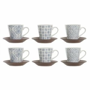 Zestaw filiżanek do kawy DKD Home Decor Niebieski Biały Brązowy Drewno kauczukowe Kamionka 150 ml