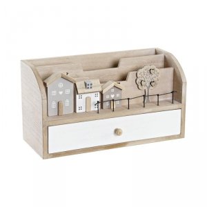 Wielofunkcyjny organizer DKD Home Decor Drewno MDF 28 x 11,5 x 15 cm Naturalny Domy