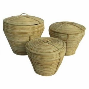 Koszyk wielozadaniowy DKD Home Decor Naturalny Tropikalny 35 x 35 x 30 cm 35 x 35 x 34 cm 37 x 37 x 34,5 cm Z pokrywką 3 Części