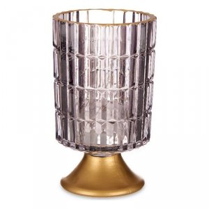 Latarnia LED Metal Szary Złoty Szkło (10,7 x 18 x 10,7 cm)