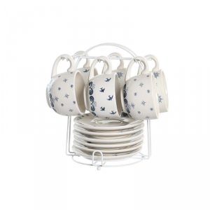 Zestaw filiżanek i talerzyków DKD Home Decor Niebieski Biały Metal Dolomite 180 ml 20 x 18 x 20 cm