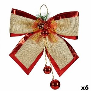 Lasso ozdoby świąteczne Czerwony Złoty Plastikowy 33 x 9 x 33 cm (6 Sztuk)