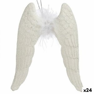 ozdoby świąteczne Skrzydła anioła Biały Plastikowy Brokat 12,5 x 15 x 2,5 cm (24 Sztuk)