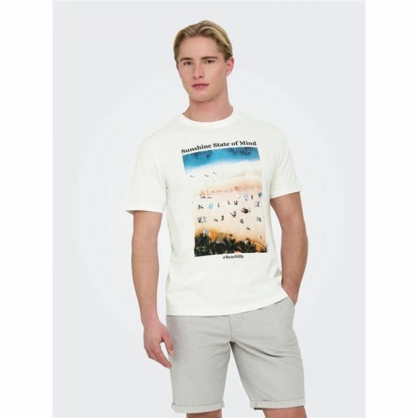 Koszulka z krótkim rękawem Męska Only & Sons Onskolton Reg Beach Biały