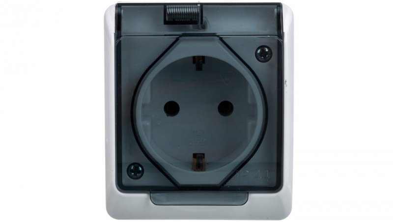 Hermes Gniazdo hermetyczne Schuko z/u z klapką dymną 16A IP44 białe 0324-01