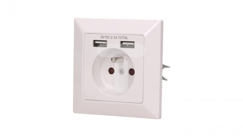 Gniazdo pojedyncze z/u z ładowarką 2xUSB 2.1A białe OR-AE-13140