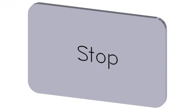 Tabliczka opisowa rozmiar etykiety 17,5 x 27 srebrna etykieta, czarna czcionka, z napisem: Stop 3SU1900-0AD81-0DS0