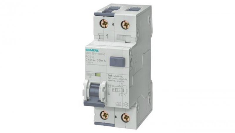 Wyłącznik różnicowoprądowy RCBO, 10 kA, 1P+N, type A, 30 mA, C-Char, In: 10 A, Un AC: 230 V 5SU1354-7KK10