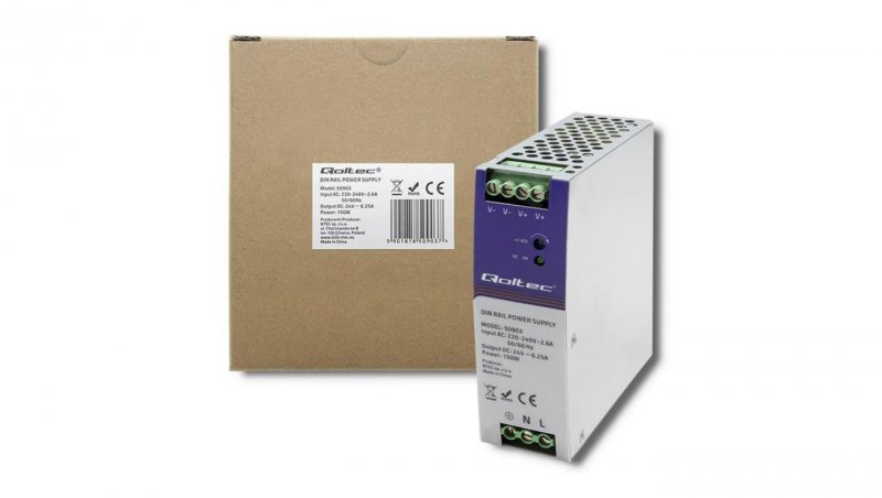 Qoltec Przemysłowy zasilacz na szynę DIN 150W 24V 6.25A