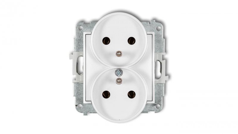MINI Mechanizm gniazda podwójnego do ramki z uziemieniem 2x(2P+Z) (bez przesłon torów prądowych) biały mat 25MGPR-2z
