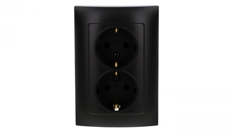 Simon 10 Gniazdo wtyczkowe Schuko podwójne 16A, 250V, zaciski śrubowe czarny mat CGSZ2/49
