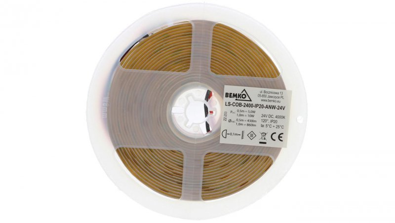 TAŚMA LED PREMIUM 24V DC COB 2400LED/5M 10W/1m IP20 3LATA GW. BIAŁA NEUTRALNA D87-LS-COB-2400-IP20-ANW-24V