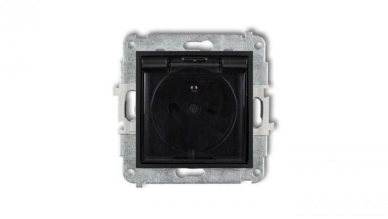 ICON Mechanizm gniazda bryzgoszczelnego z uziemieniem 2P+Z (klapka dymna, przesłony torów prądowych) czarny mat 12IGPB-1zdp